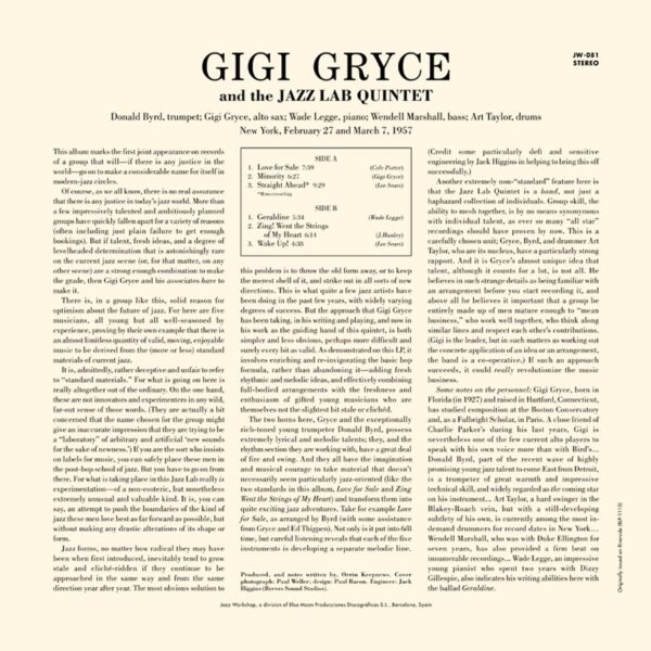 Gigi Gryce - "And The Jazz Lab Quintet" (AUDIOPHILE 180 GR. HQ VINYL) - Image 3