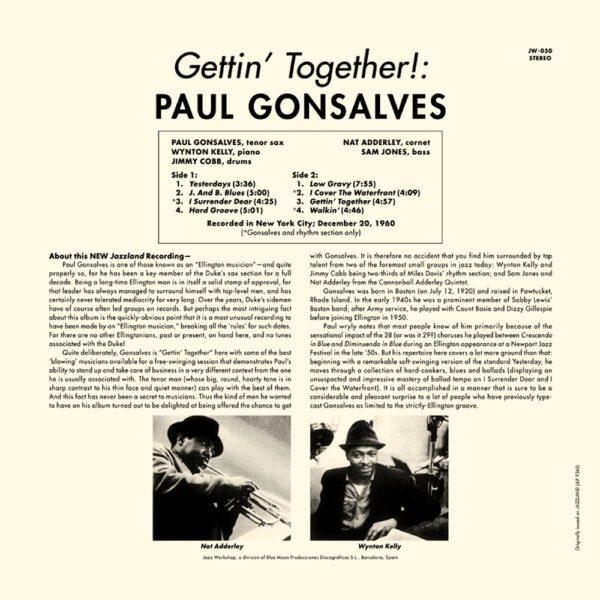 Paul Gonsalves - "Gettin' Together" (AUDIOPHILE 180 GR. HQ VINYL) - Image 3
