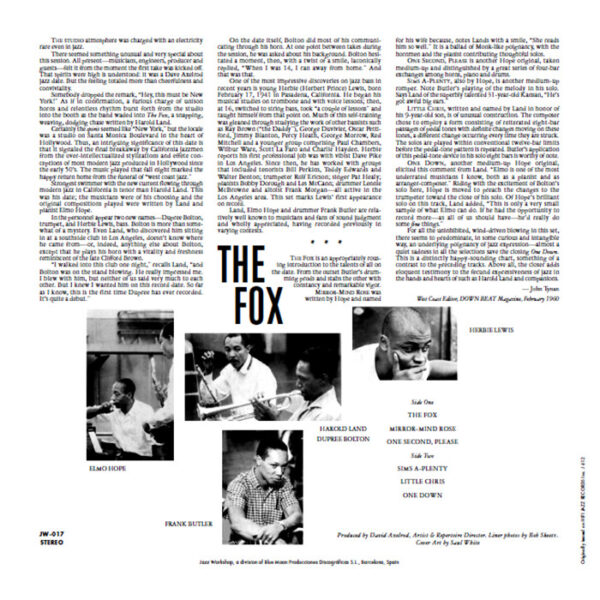 Harold Land - "The Fox" (AUDIOPHILE 180 GR. HQ VINYL) - Image 2